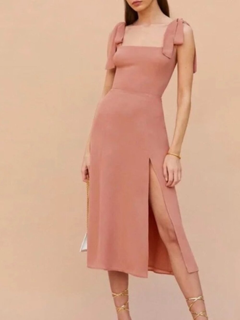 Reformation Twilight Blush Pink Side Slit Midi Dress US 4​